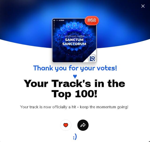 Hello FANS :) how are you ?

We just share winner mix from LR votes in our LR info channel!

Join us:
https://www.instagram.com/channel/AbYl8vffQnalPpKe/?igsh=MTUxbnk5a2VlNm1vdQ==

Winner mix:
Mathias Moor - Sanctum Sanctorum (Original Mix)
is on # 68 place
in TOP 100 for trance scene.

Mix was adde to our playlist on spotify:
https://open.spotify.com/playlist/0cWzvWLfgLadEILm5L7rDy?si=108976cebc9b4675

Big congrats Mathias Moor ♥
Weassively thank you for your votes ♥
LR-team :)

#LlokkoRec #edm #trance #trancefamily